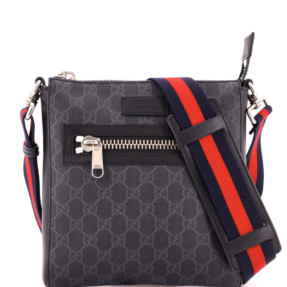 Gucci Small Web Strap Front Zip Messenger Bag GG Coated Canvas